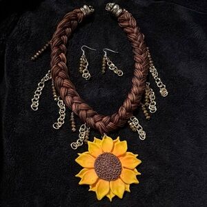 Sunflower Pendant Necklace and Earring Set